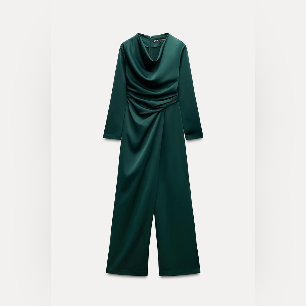New Zara Crepe Jumpsuit with Pleats at Waist